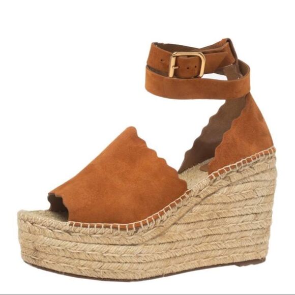 Chloe Lauren Espadrille Wedge Sandal In Tan Suede Size 9 - Picture 1 of 13